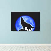 Wolf Howling bei Moon Wrapped Canvas Leinwanddruck (Insitu (Holzboden))