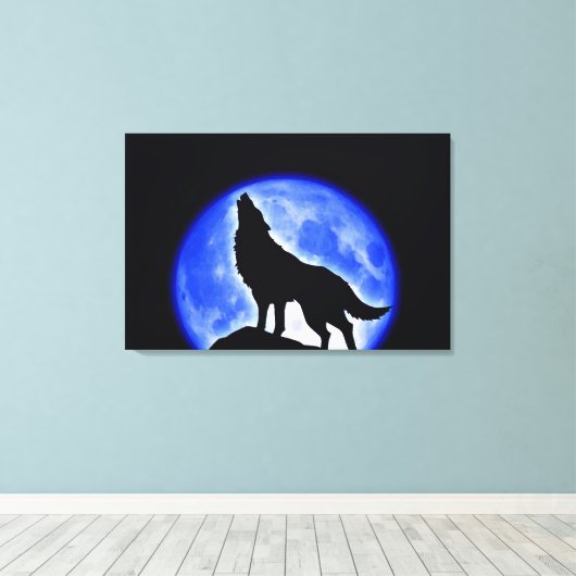 Wolf Howling bei Moon Wrapped Canvas Leinwanddruck (Insitu (Holzboden))