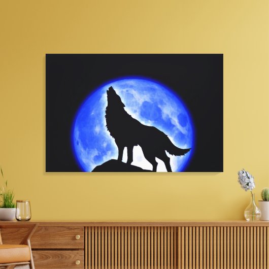 Wolf Howling bei Moon Wrapped Canvas Leinwanddruck (Insitu (Wohnzimmer))