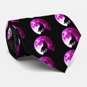 Wolf Howling bei Pink Violet Black Night Moon Krawatte (Gerollt)