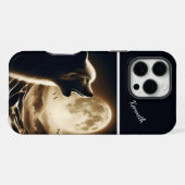 Wolf Howling bei Vollmond iPhone Hülle (Rückseite (Horizontal))