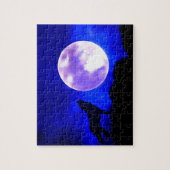 Wolf Howling beim Moon Blue Night Artwork Tierart Puzzle (Vertikal)