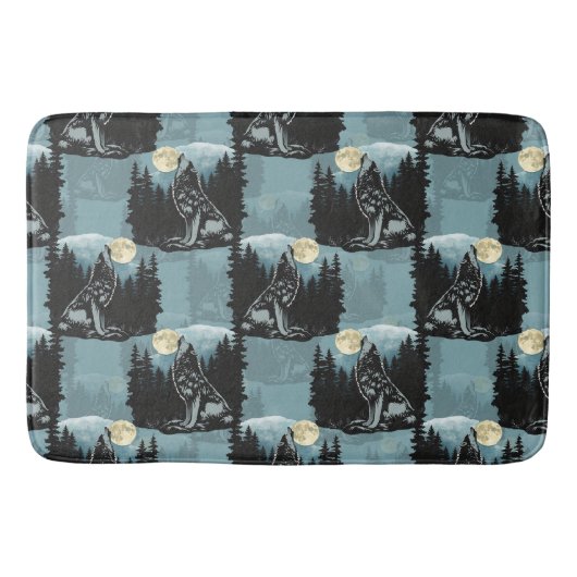 Wolf Howling beim Moon-Muster-Design Badematte (Vorderseite)