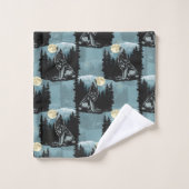 Wolf Howling beim Moon-Muster-Design Badhandtuch Set (Waschlappen)