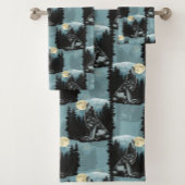 Wolf Howling beim Moon-Muster-Design Badhandtuch Set