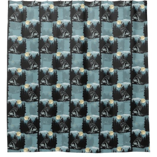 Wolf Howling beim Moon-Muster-Design Duschvorhang (Vorderseite)