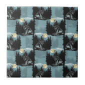 Wolf Howling beim Moon-Muster-Design Fliese (Vorderseite)