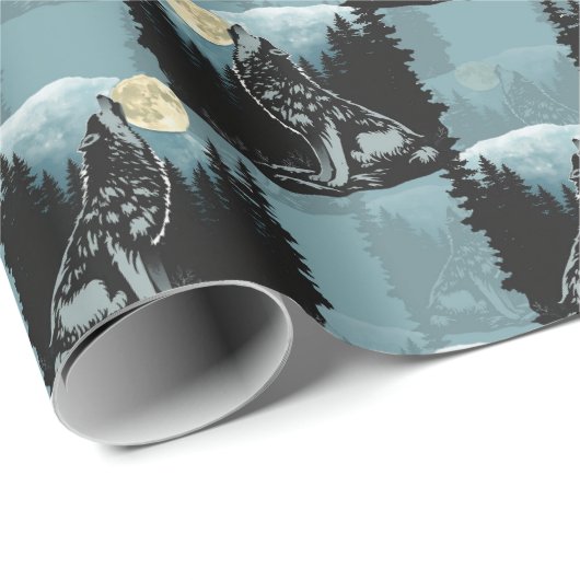 Wolf Howling beim Moon-Muster-Design Geschenkpapier (Rolleneckpunkt)