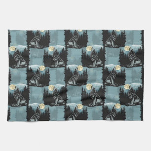 Wolf Howling beim Moon-Muster-Design Geschirrtuch