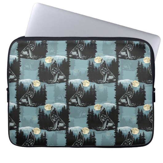 Wolf Howling beim Moon-Muster-Design Laptopschutzhülle (Vorderseite)