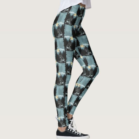 Wolf Howling beim Moon-Muster-Design Leggings