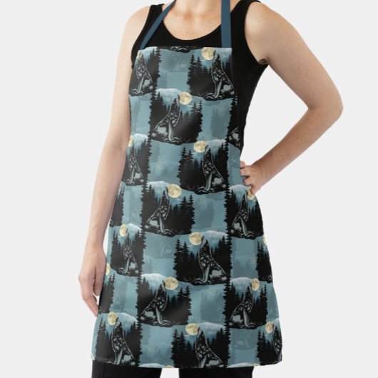 Wolf Howling beim Moon-Muster-Design Schürze