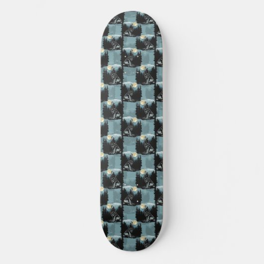 Wolf Howling beim Moon-Muster-Design Skateboard (Vorderseite)