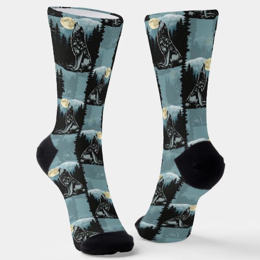 Wolf Howling beim Moon-Muster-Design Socken