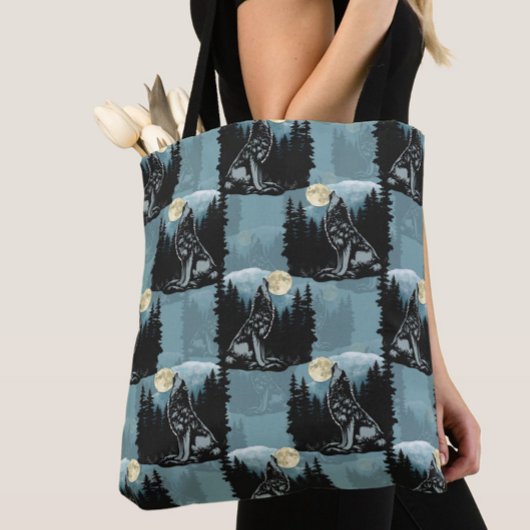 Wolf Howling beim Moon-Muster-Design Tasche