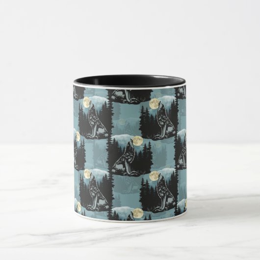 Wolf Howling beim Moon-Muster-Design Tasse (Zentrum)