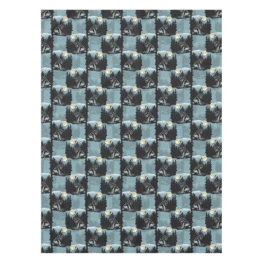 Wolf Howling beim Moon-Muster-Design Tischdecke (Vorderseite)