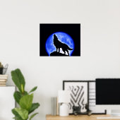 Wolf Howling Blue Full Moon Night Poster (Heimbüro)