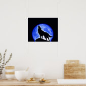 Wolf Howling Blue Full Moon Night Poster (Küche)