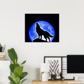 Wolf Howling Blue Full Moon Poster (Heimbüro)
