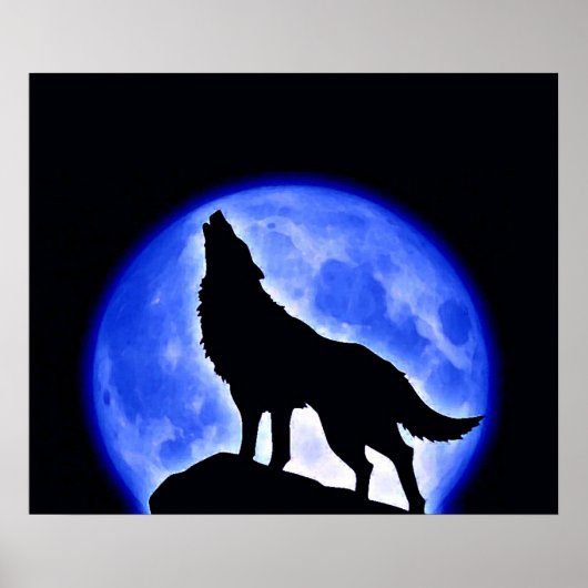 Wolf Howling Blue Full Moon Poster (Vorne)