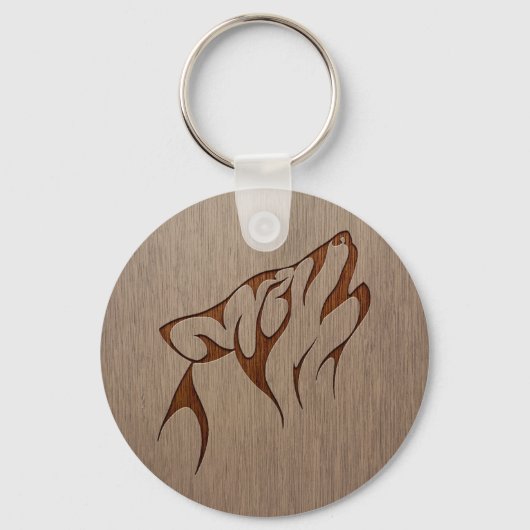 Wolf howling engraved on wood design schlüsselanhänger (Vorderseite)