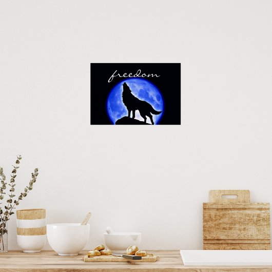Wolf Howling Freedom Blue Full Moon Night Poster (Küche)