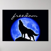 Wolf Howling Freedom Blue Full Moon Night Poster (Vorne)