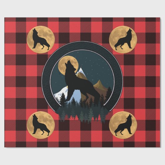 Wolf Howling Full Moon Geschenkpapier (Flach)