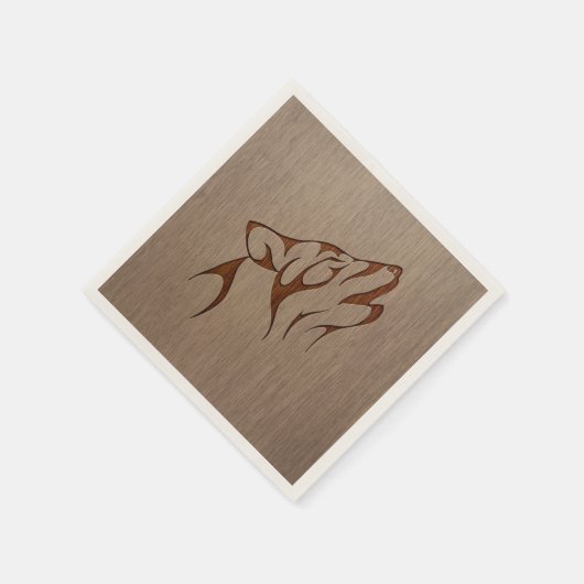 Wolf howling graviert auf Holzdesign Serviette (Ecke)