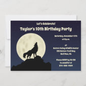 Wolf Howling im Moon Midnight Blue Party Einladung (Vorderseite)