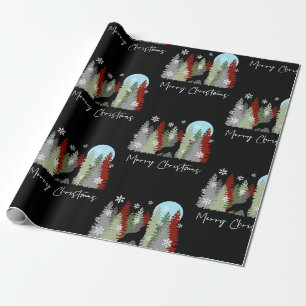 Wolf Howling im Wald frohe Weihnachtsbaumen Geschenkpapier