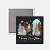 Wolf Howling im Wald frohe Weihnachtsbaumen Magnet (Vorderseite/Rückseite)