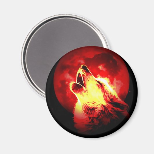 Wolf Howling in der roten Nacht Magnet (Vorderseite/Rückseite)