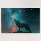 Wolf Howling in einem blauen Nebel Jigsaw Puzzle (Horizontal)