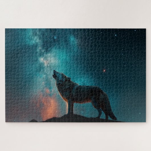Wolf Howling in einem blauen Nebel Jigsaw Puzzle (Horizontal)