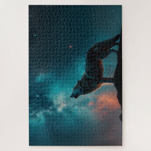 Wolf Howling in einem blauen Nebel Jigsaw Puzzle (Vertikal)