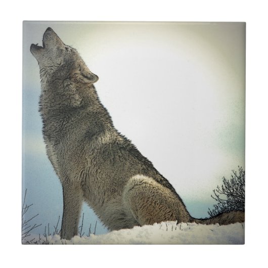 Wolf Howling in Snow Fliese (Vorderseite)