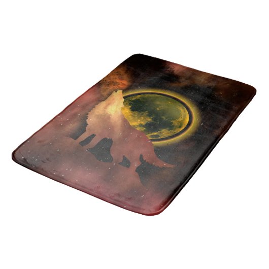 WOLF HOWLING IN SPACE MOON GALAXY BADEMATTE (Schrägansicht)