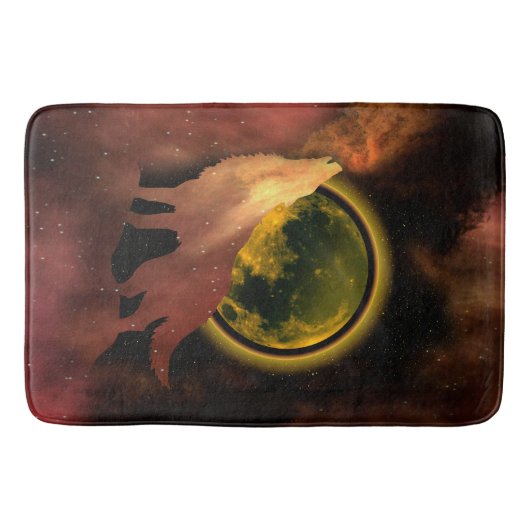 WOLF HOWLING IN SPACE MOON GALAXY BADEMATTE (Vorderseite)