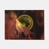 WOLF HOWLING IN SPACE MOON GALAXY FUßMATTE (Vorderseite)