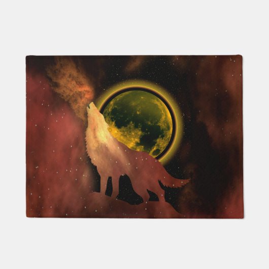 WOLF HOWLING IN SPACE MOON GALAXY FUßMATTE (Vorderseite)