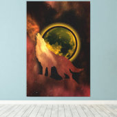 WOLF HOWLING IN SPACE MOON GALAXY LEINWANDDRUCK (Insitu (Holzboden))