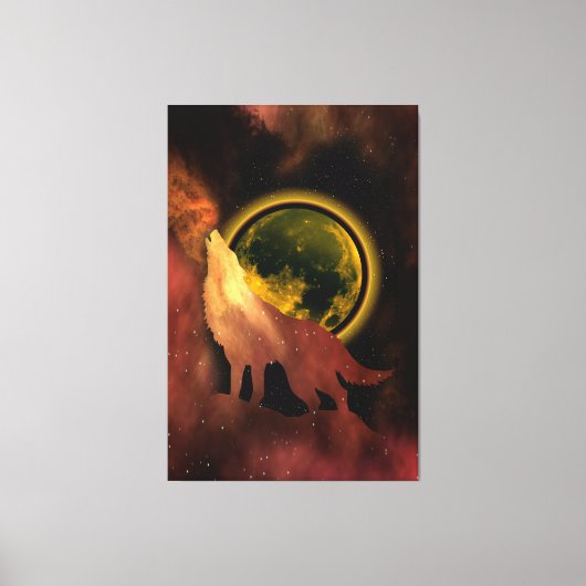 WOLF HOWLING IN SPACE MOON GALAXY LEINWANDDRUCK (Vorderseite)