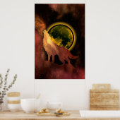 WOLF HOWLING IN SPACE MOON GALAXY POSTER (Küche)
