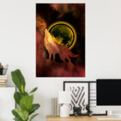 WOLF HOWLING IN SPACE MOON GALAXY POSTER (Heimbüro)