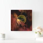 WOLF HOWLING IN SPACE MOON GALAXY QUADRATISCHE WANDUHR (Zuhause)