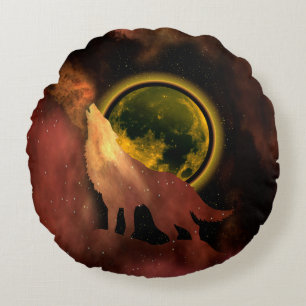 WOLF HOWLING IN SPACE MOON GALAXY RUNDES KISSEN