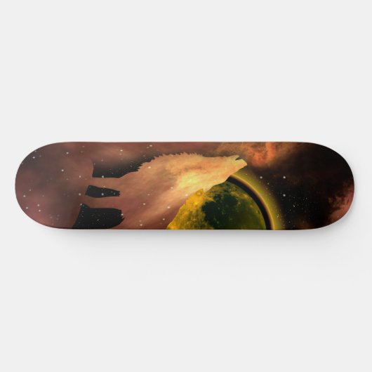 WOLF HOWLING IN SPACE MOON GALAXY SKATEBOARD (Horizontal)