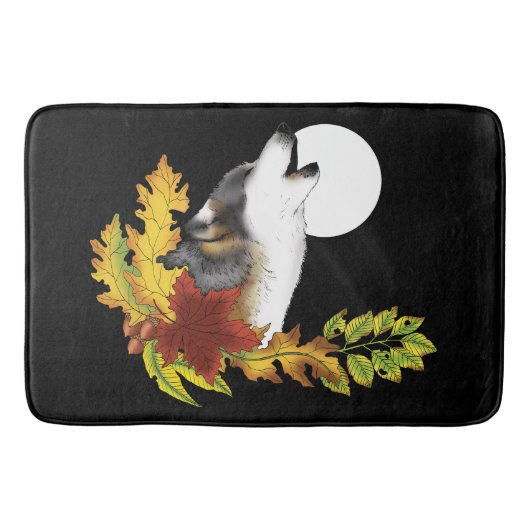 Wolf Howling Moon Badematte (Vorderseite)